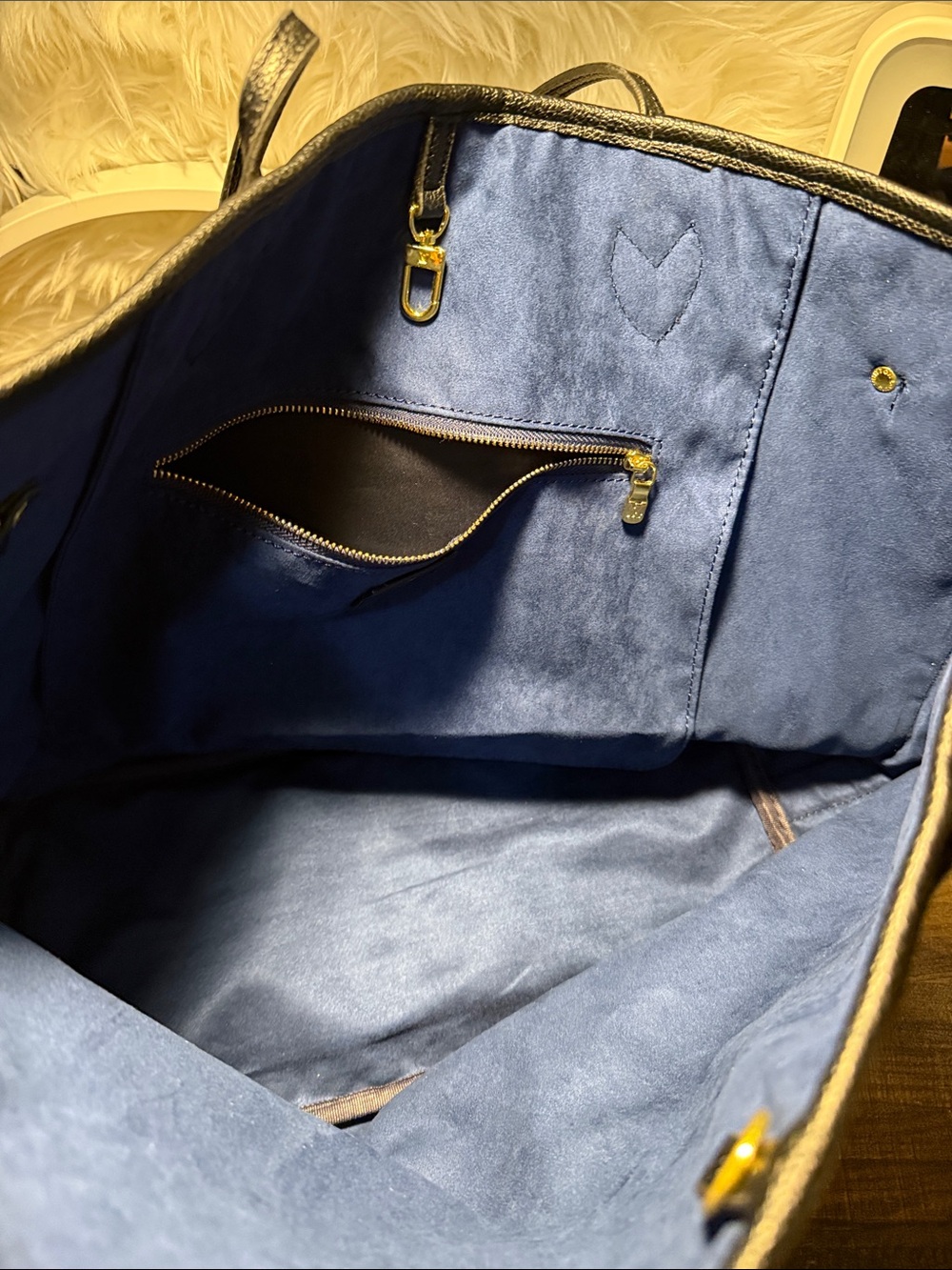 Black Embossed Monogram Leather Tote - Picture 4 of 7